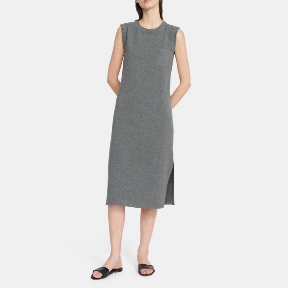 Theory Women’s Cotton Muscle T-Shirt Midi Dress Stretch  Large Sleeveless Gray